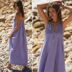 NWT Free People Lovey Maxi Dress Long Crochet Lace Summer Spring Purple Cotton